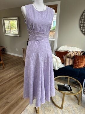 Coldwater Creek Sleeveless Lavender Floral A-Line tea midi Dress